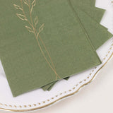 Olive Green Gold Embossed Leaf Party Napkins